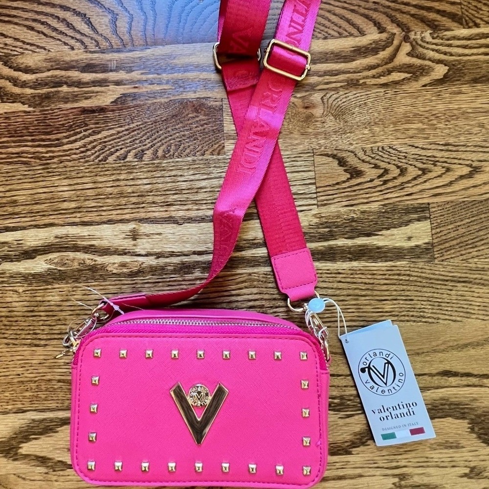 Valentino Orlandi Pink Studded Logo Crossbody Camera Bag Womens NWT One Size